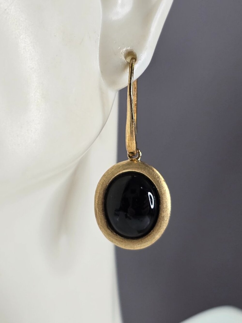 Womens Estate Sterling Silver Gold Tone Onyx Modernist Earrings 7.0g E1973